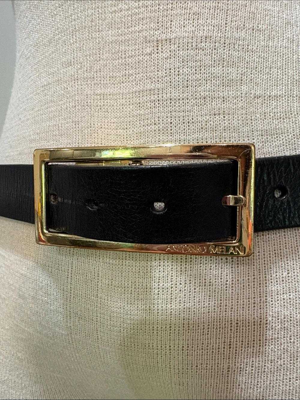 Antonio Melani black and brown reversible belt with gold tone buckle